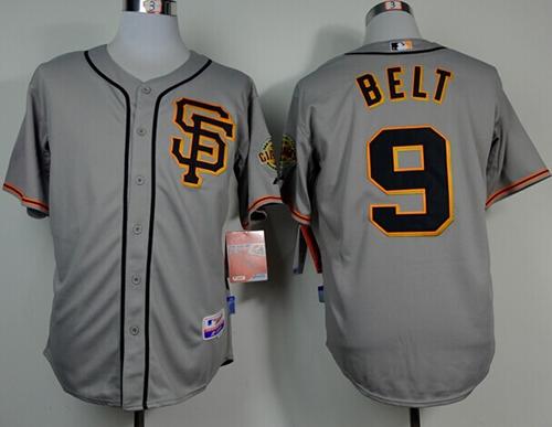 Giants #9 Brandon Belt Grey Road 2 Cool Base Stitched MLB Jersey - Click Image to Close